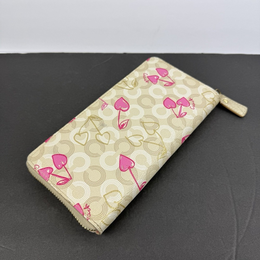 Coach Waverly Heart Cherry Blossom Wallet Accordion Zip Around Clutch Organizer - Picture 3 of 9